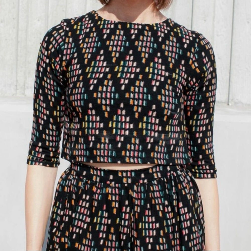 Anthropologie Bel Kazan Aria Diamond Print Crop Top